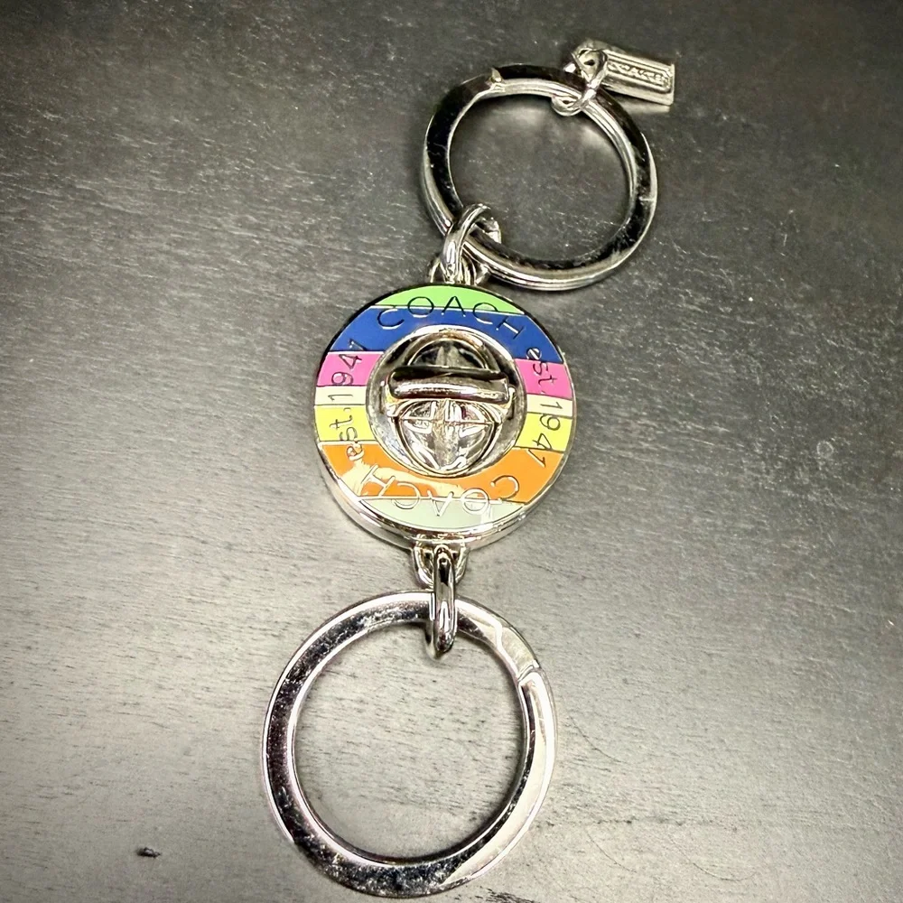 Coach Vintage Legacy Stripe Turnlock Valet Key Fob Bag Charm